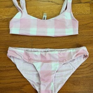 reversible elle solid and striped bikini